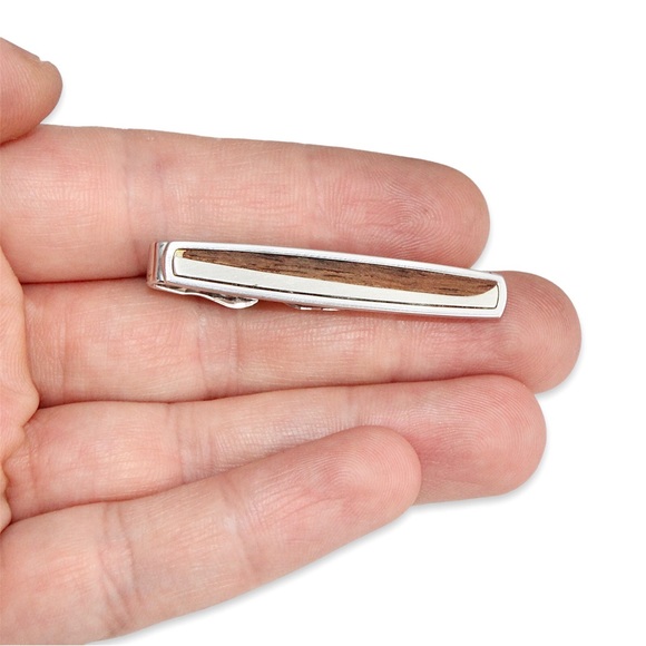 Vintage Pierre Cardin Tie Bar Clip Wood Grain Silver Tone Retro - Picture 2 of 4